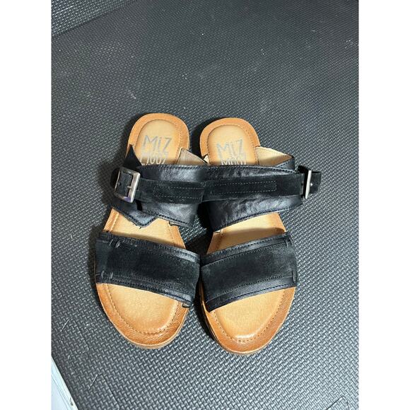 Miz Mooz Leather Double Band Slide Sandals - Florra Black Womens 38 US 7.5-8 - Picture 2 of 8